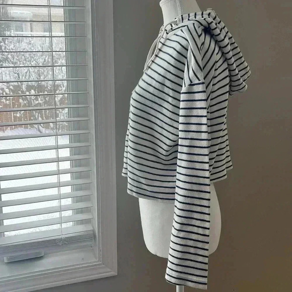 ❤️2/$30❤️[XS] BP. Drawstring Hoodie Cotton Knit  Blue/White Stripe Long Sleeve - Picture 3 of 8